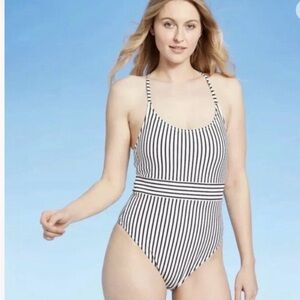 Target Black & White Striped One-Piece Swimsuit Size Small